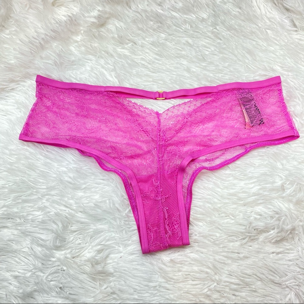 NWT Victoria’s Secret Pink Lace Strappy Metal Embellished Cheeky Underwear Panty - Picture 10 of 16